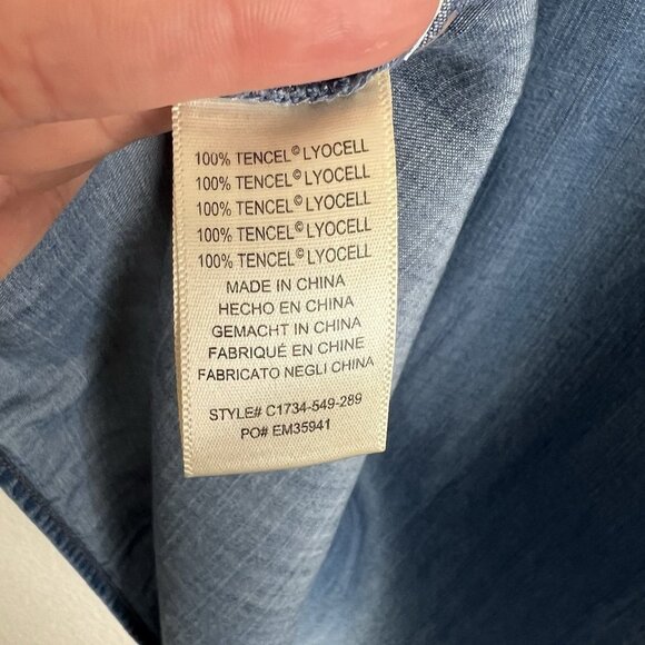 Cloth & Stone Small Blue Chambray Back Tie Bell Sleeve Denim Mini Shift Dress - Picture 6 of 9